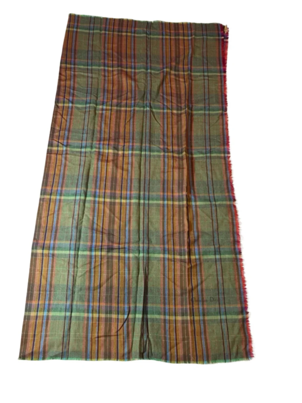 Vintage Christian Dior Wool Blend Plaid Scarf Deadstock Made in France